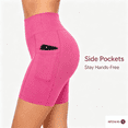 thumbnail image 6 of Afelkas Women's High Waist Yoga Shorts Tummy Control Fitness Athletic Workout Running Shorts with Pockets Hot Pink,M, 6 of 7