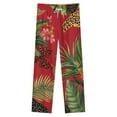 thumbnail image 4 of Red Tropical Print Butterflies Leopard Winter Female Pants Flannel High Waist Women Pants Lady Warm Straight Leg Plush Trousers, 4 of 7