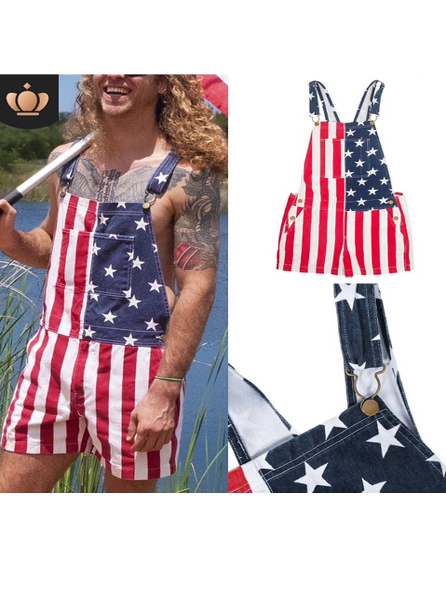 Mens american flag hot sale overall shorts