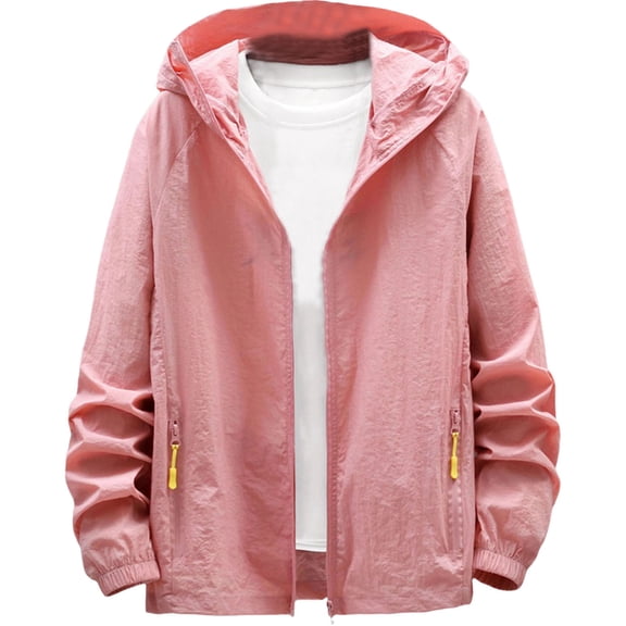 GUZOM Mens UPF 50 Sun Hoodie Lightweight Quick Dry Fishing Hiking Jacket Long Sleeve Full Zip Breathable Packable Pink,Size 2XL