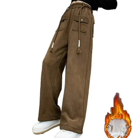 

Esaierr 5-15Y Kids Girls Sweatpants Solid Color Wide Leg Pants Thick Warm Corduroy Wide Leg Pants for Toddler Winter Warm Pants
