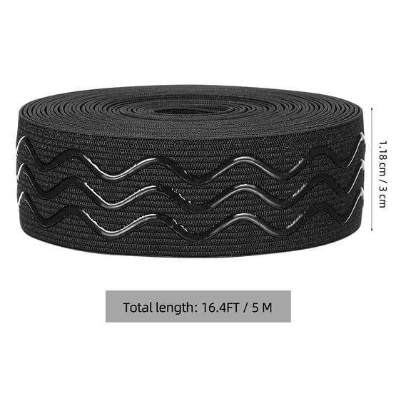 Raindrops Non Slip Elastic Gripper Band for Clothing Silicone Wave Tape Black 1.2 Wide Flat Band for Sewing Projects and Waistbands