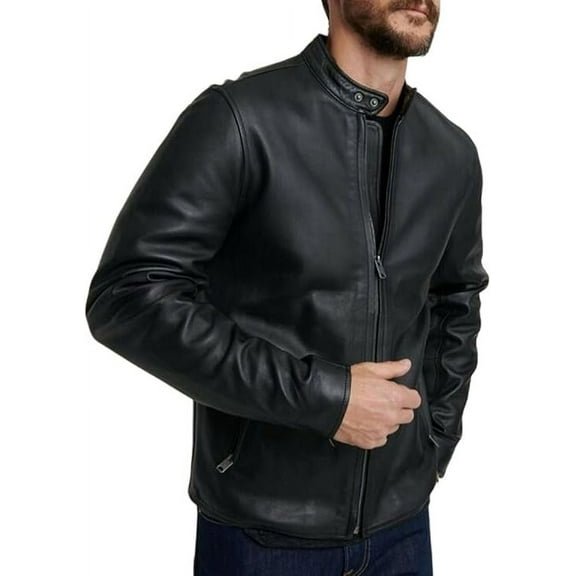 Men Basic Lambskin genuine Leather Jacket Black Overcoat Casual Wear A306