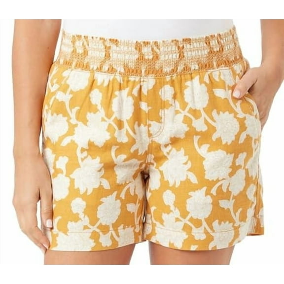 Briggs Ladies' Linen Blend Relaxed Fit Short, Orange Floral Large 5" Inseam