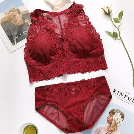 

Idoravan Women s Full Coverage Bra Clearance Lace Wireless Bra and Panty Set Women Sexy Briefs Underwear Lingerie Sleepwear