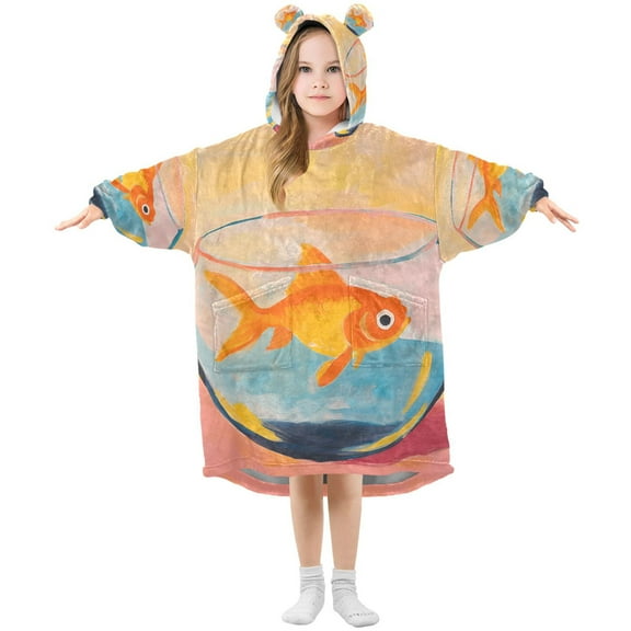 FORMRS Wearable Blanket Hoodie with Sleeves for Kids Cozy Flannel Sweatshirt, Goldfish