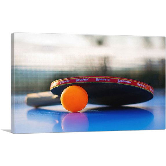 ARTCANVAS Table Tennis Orange Ping Pong Ball Racket Canvas Art Print - Size: 26" x 18" (1.50" Deep)