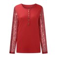 thumbnail image 4 of Mikilon Women Long Sleeves Sequined Splicing Button Long Sleeve Blouse Loose Solid Color Stitching Tops Sequins Tunic Tops, 4 of 8