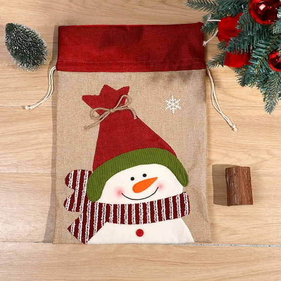 KOYPTL 2 Pcs Christmas Gift Bags with Drawstring,Xmas Wrapping Bags Made of High Quality Cloth with Cute Printed,34*50cm Large Presents Bags for Birthday Holiday Party Favors Santa Bag