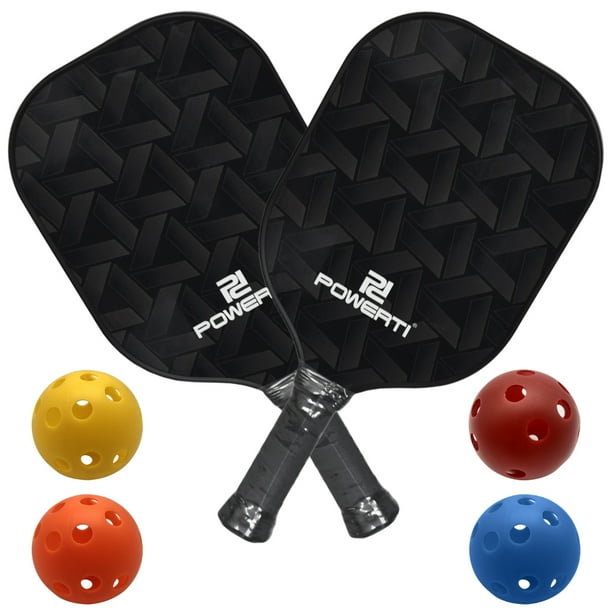 Pagaie de Pickleball et Jeu de Billes en Fibre de Carbone Surface Pickle Balle Raquette 2 Pagaies avec 4 Balles