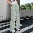 thumbnail image 4 of hlysgo Girls Parachute Pants Wide Leg Cargo Pant Y2K Streetwear Trousers with Multi Pockets Green Green,7-8 Years, 4 of 5