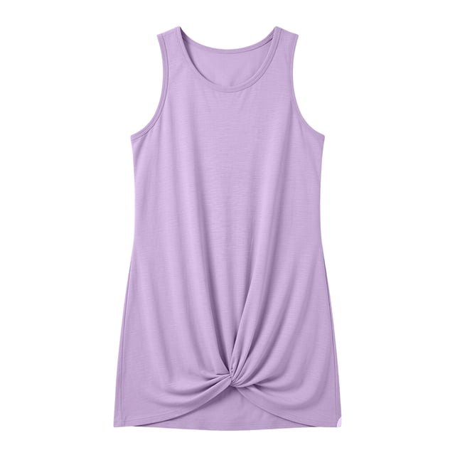 QHFBli Cache-Maillot pour Filles Protection UV Sans Manches Cache-Maillot Robe de Plage Été Violet Pâle 5-6 Ans
