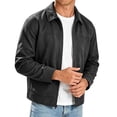 thumbnail image 4 of WIZUTIZ Suede Jacket For Men Zip Up Long Sleeve Fold Collar Work Jacket Casual Fall Winter Coat With Pockets Black Blue White, 4 of 7