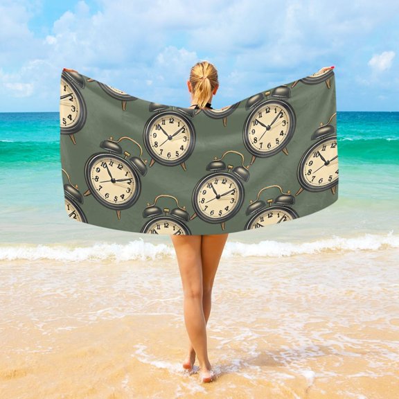 Ryvnso Vintage Alarm Clocks Beach Towel Quick Dry Swimming Yoga Beach Towels Large Sand Free Microfiber Towel 31"W x 71"L