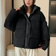 thumbnail image 5 of YOIAVAIOY Women's Full-Zip Puffer Jacket with Hood Oversized Quilted Winter Coat Thicken Warm Button Down Jackets Going Out Snow Ski Jacket Black M, 5 of 10