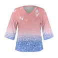 thumbnail image 4 of Horkkom Short Sleeve Shirts for Women Summer Casual T Shirts V Neck Color Block Print Tops XL, 4 of 5