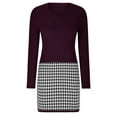 thumbnail image 4 of Women's Fashion Houndstooth Stitching Long Sleeve V-Neck Dress, 4 of 5
