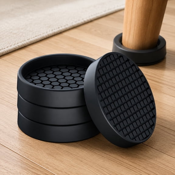 Slip Furniture Pads, 4 Pcs 2" Anti Skid Rubber Furniture Caster Cups, Anti-Slip Furniture Coasters for Hardwood Floors, Anti Slide Floor Protectors for Bed Couch Stoppers (Black)
