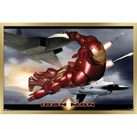 Marvel Cinematic Universe - Iron Man - In Flight with Jets Wall Poster, 22.375" x 34", Framed