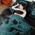 thumbnail image 3 of Homewish Antique Spooky Skull Twin Bedding for Adults, Teal Victorian Hippie Floral Bedding Comforter Set, Black Reversible, 7pcs, 3 of 7