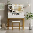 thumbnail image 7 of Vanity Desk with Mirror and LED Lights, Makeup Vanity Table with Stool, 3-Color Touch LED Mirror, Charging Station, 4 Drawers & 6 Storage Shelves, 7 of 7