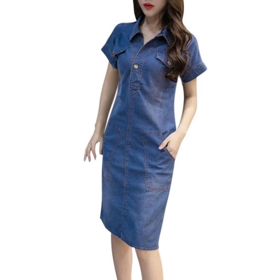 Women Denim Dress Female Summer Clothing Women Jeans Dress Elegant Casual Cowboy Dresses High Quality