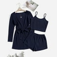thumbnail image 3 of DuoJiaJ Womens 3 Piece Pajama Set With Robe Top And Shorts Loungewear Set Plus Size Satin Pajamas Women Navy, 3 of 4