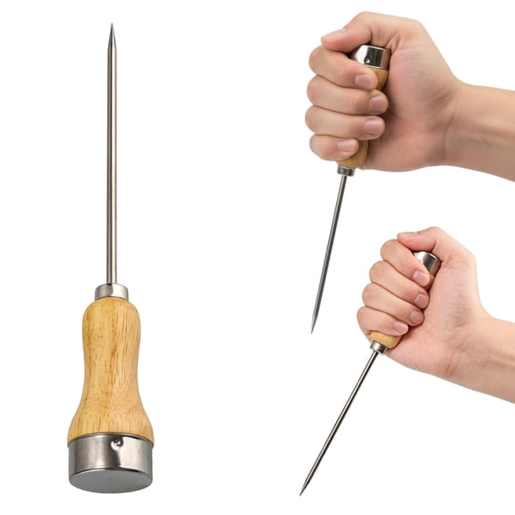 Ice Picks with Wooden Handle, Stainless Steel ice picks Punch Crusher Icing Breaker for Kitchen, Bar ﻿