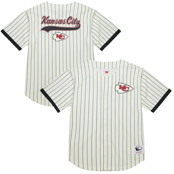 Men's-Mitchell & Ness  Cream Kansas City Chiefs Final Seconds Vintage Logo Mesh Button-Up Shirt