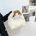 thumbnail image 4 of Bolso de mano esponjoso para mujer con cremallera de felpa suave para ir de compras, citas, viajes (blanco), 4 of 7
