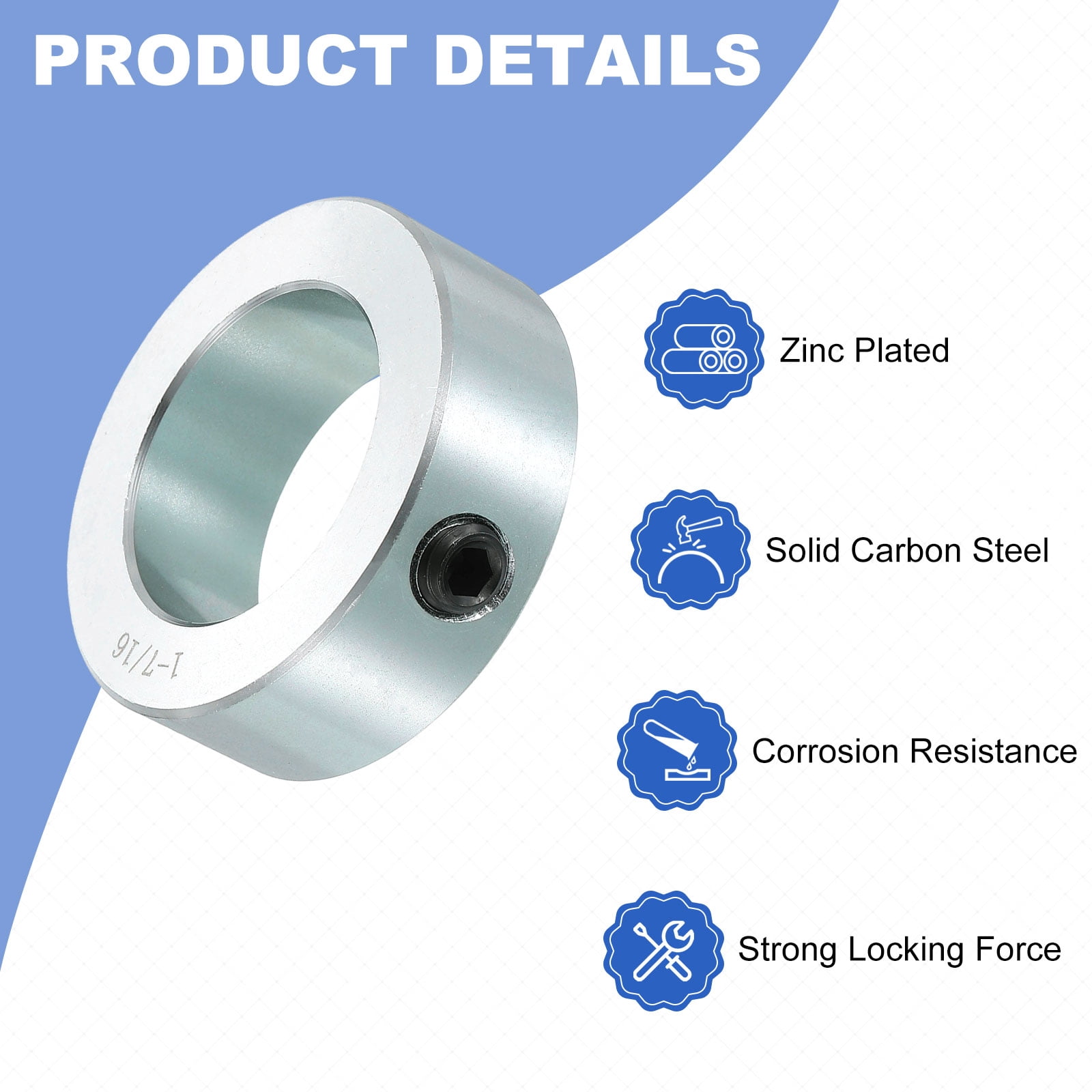 2pcs Set Screw Collars 1-7/16" Bore Carbon Steel Shaft Collars, 2-1/4" OD, 3/4" Width Lock Axle Collar Clamp