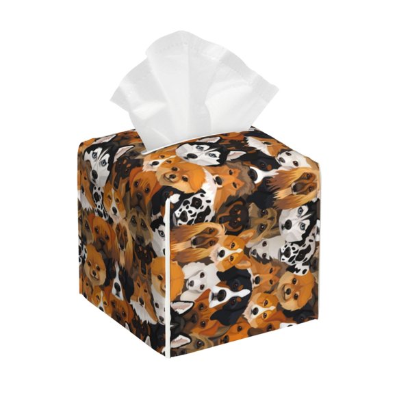 Balery Dogs Different Breeds Porta Pañuelos de Cuero con Estampado – Funda Moderna Cuadrada para Caja de Pañuelos, Dispensador 5x5x5''