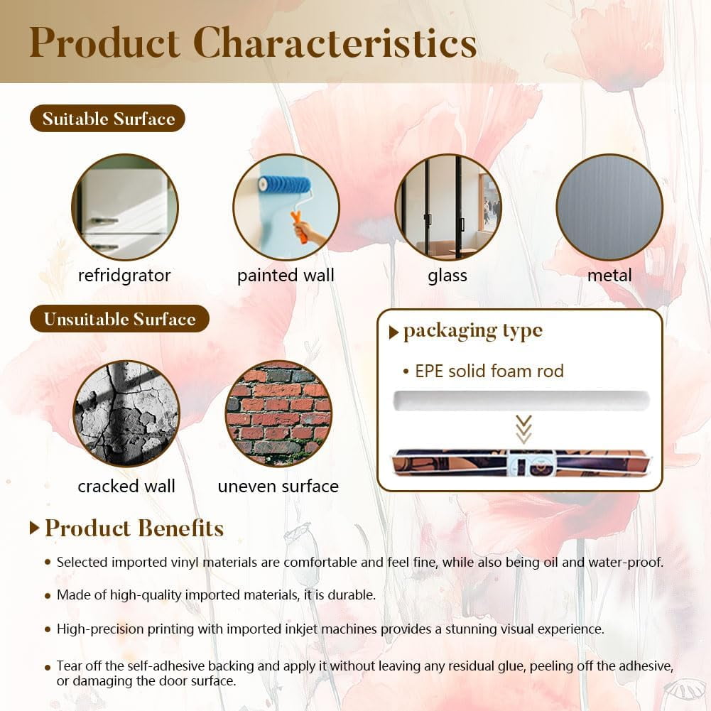 2 Sheet Flower Removable Refrigerator Wraps Self-Adhesive Fridge Stickers Peel and Stick Vinyl Fridge Decals Sticker for Living Room Multi-color