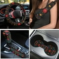 thumbnail image 3 of Yuyamidu 15pcs Ladubug Car Seat Cover Full Set with Floor Mats Colorful Flower Steering Wheel Cover Seat Belt Covers Cup Coasters Handbrake Cover Set, 3 of 6