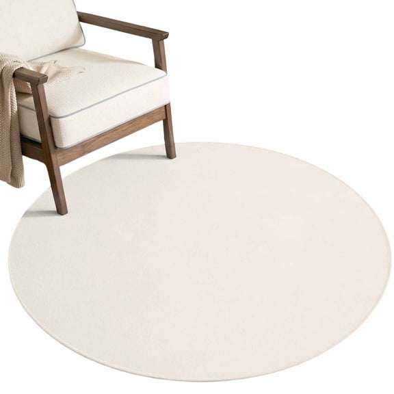 Washable Round Rugs 3ft Cream Circle Rug Non-Slip Soft Non-Shedding Low-Profile Solid Color Farmhouse Minimalist Small Area Rug Carpet for Living Room Bedroom Dining Room Home Decor