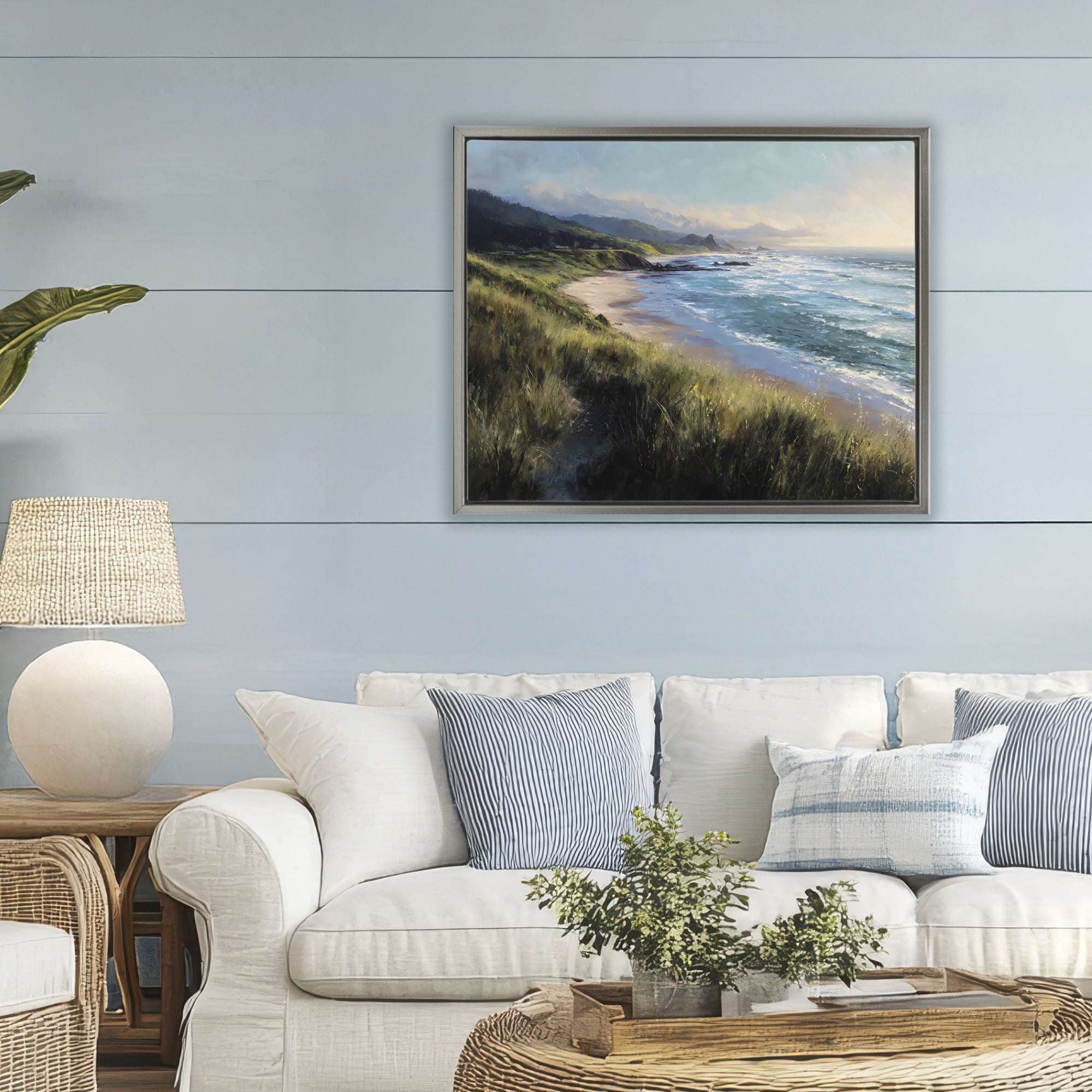 Stupell Industries Nature's Coast in Morning Light Gray Framed Floater Canvas Wall Art, design by Franklyn Gregory