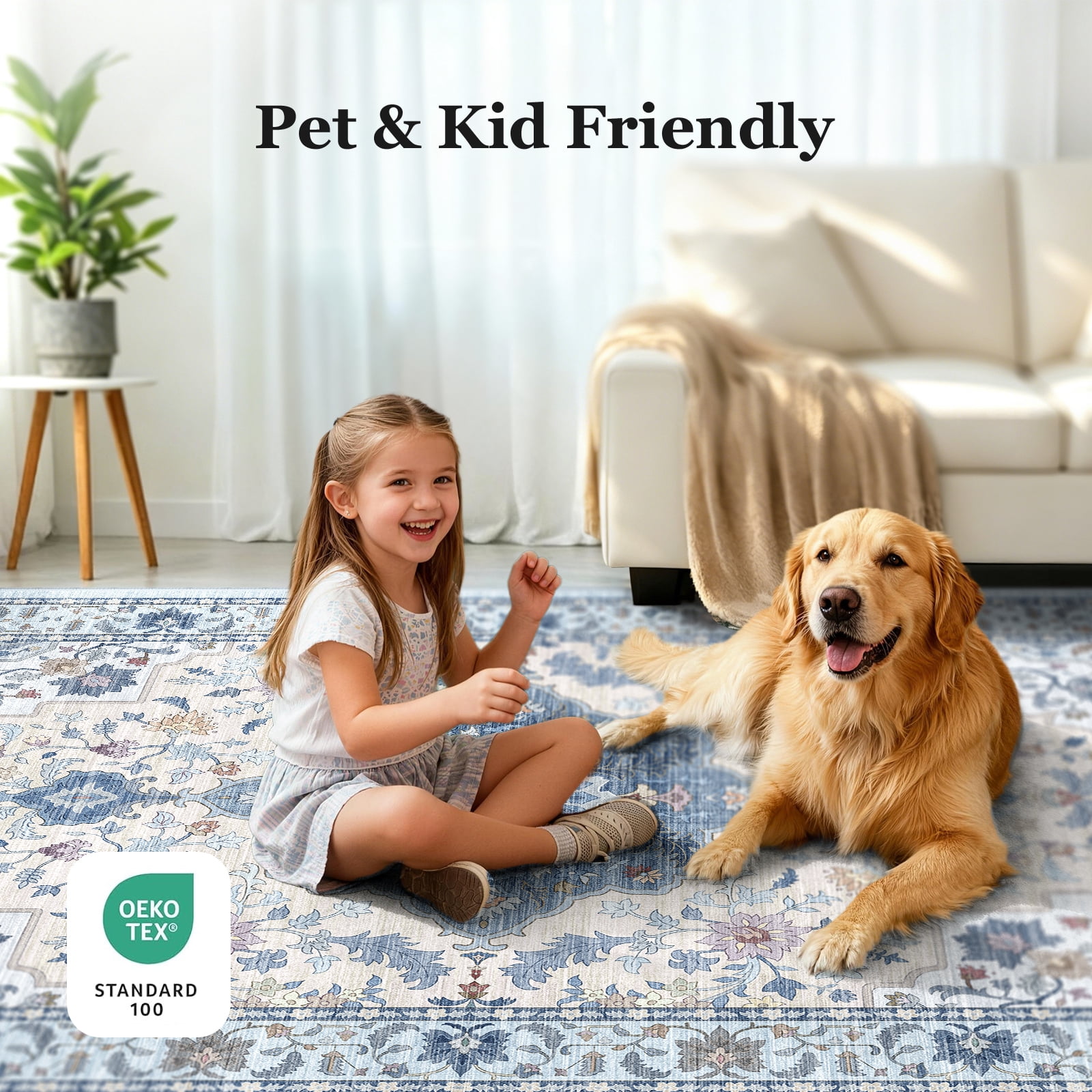 CHITOOMA 5'x7' Area Rugs for Living Room, Boho Machine Washable Stain Resistant Non-Shed Carpet, Floral Area Rug with Non-Slip Backing for Bedroom, Dining Room, Dorm, Office
