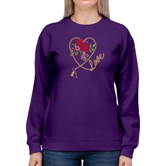 Red Roses Golden Chain Sweatshirt Women -Image by Shutterstock, Female Small