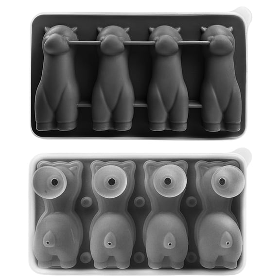 3D Silicone Ice Mold with Funnel - Animal Shape Whiskey & Cocktail Ice Trays, Fast Freeze Easy Release Ice Mold for Drinks,Black
