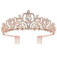 thumbnail image 3 of Didder Tiara de cristal de oro rosa, diadema de princesa, corona elegante con peines para mujeres, niñas, novia, boda, fiesta de cumpleaños, 3 of 4