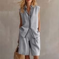thumbnail image 2 of mihongmao Country Concert Outfits for Ladies Vacation Sets Women's Casual 2 Piece Outfit Long Sleeve Button Down Cardigan and Loose Wide Leg Cargo Pants with Pockets Tracksuit Set Gray 2X, 2 of 6