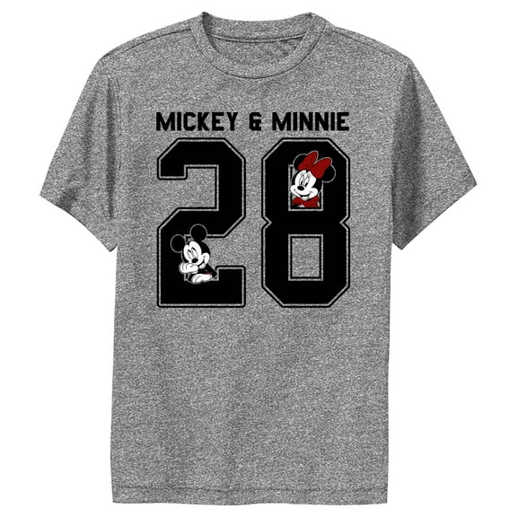 Boy's Mickey & Friends Mickey & Minnie Jersey  Performance Graphic Tee Charcoal Heather Small