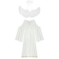 thumbnail image 6 of iiniim Womens Angel Flare Sleeve Chiffon Dress with Headband Feather Wings Halloween Outfit Ivory M, 6 of 7