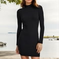 thumbnail image 5 of FINALGANG Women's Solid Color Long Sleeve Mini Dress Turtleneck Ribbed Knit Slim Fit Dress Casual Daily Outdoor Dress, 5 of 6