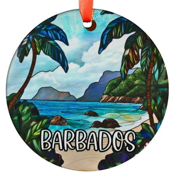 Custom Barbados Ornament |Faux |Unique Beach Souvenir |Vacation Travel Gift | Holiday Vacay |Christmas Decor, Holiday Keepsake, Xmas Tree Hanging Decoration, Seasonal Gift Idea, Co