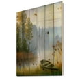 thumbnail image 2 of Designart 'The Bank Of The Lake With The Boat' Traditional Print on Natural Pine Wood, 2 of 5