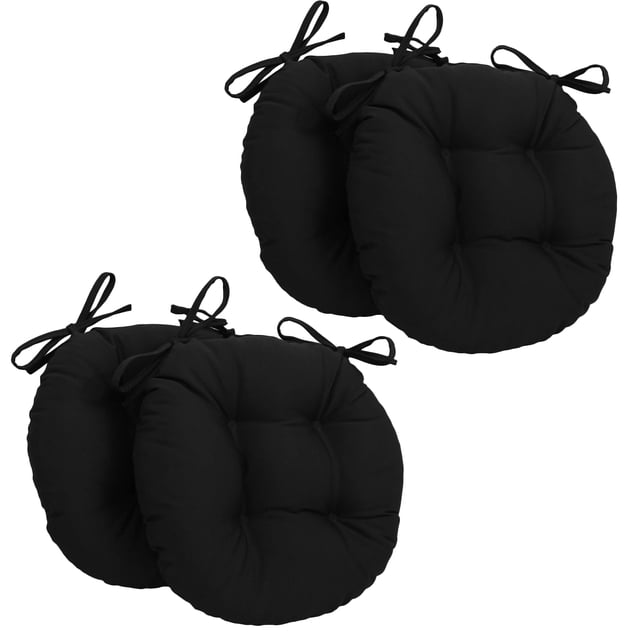Coussins de Chaise Ronds en Sergé Uni 16 Pouces (Ensemble de 4) - Noir