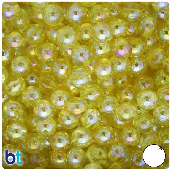 BeadTin Yellow AB Transparent 8mm Round Plastic Beads (150pcs)