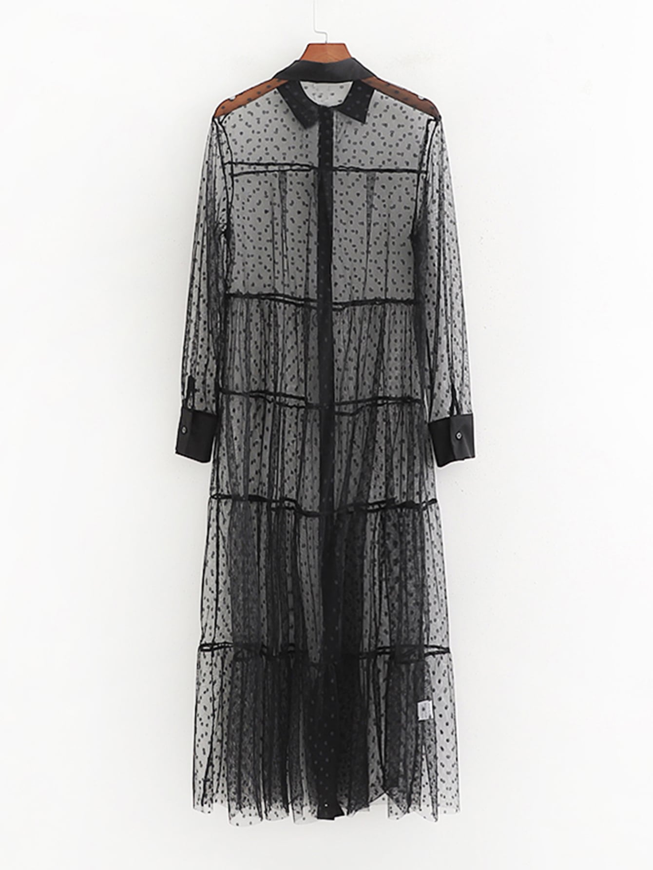 Dobby mesh sheer shirt dress Clearance
