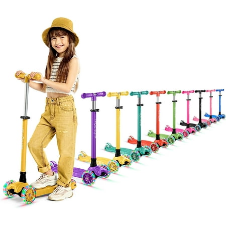 Lifemaster Mini 3-Wheel Kids Scooter with Multi-Color Wheel Lights – 4-Height Adjustable Handlebar, Wide Anti-Slip Deck, Child Safety Certified, Boys & Girls Ages 2+ Supports Up to 110 lbs